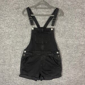 ModCloth Womens Black Denim Shortalls Overalls Size Medium Retro Casual